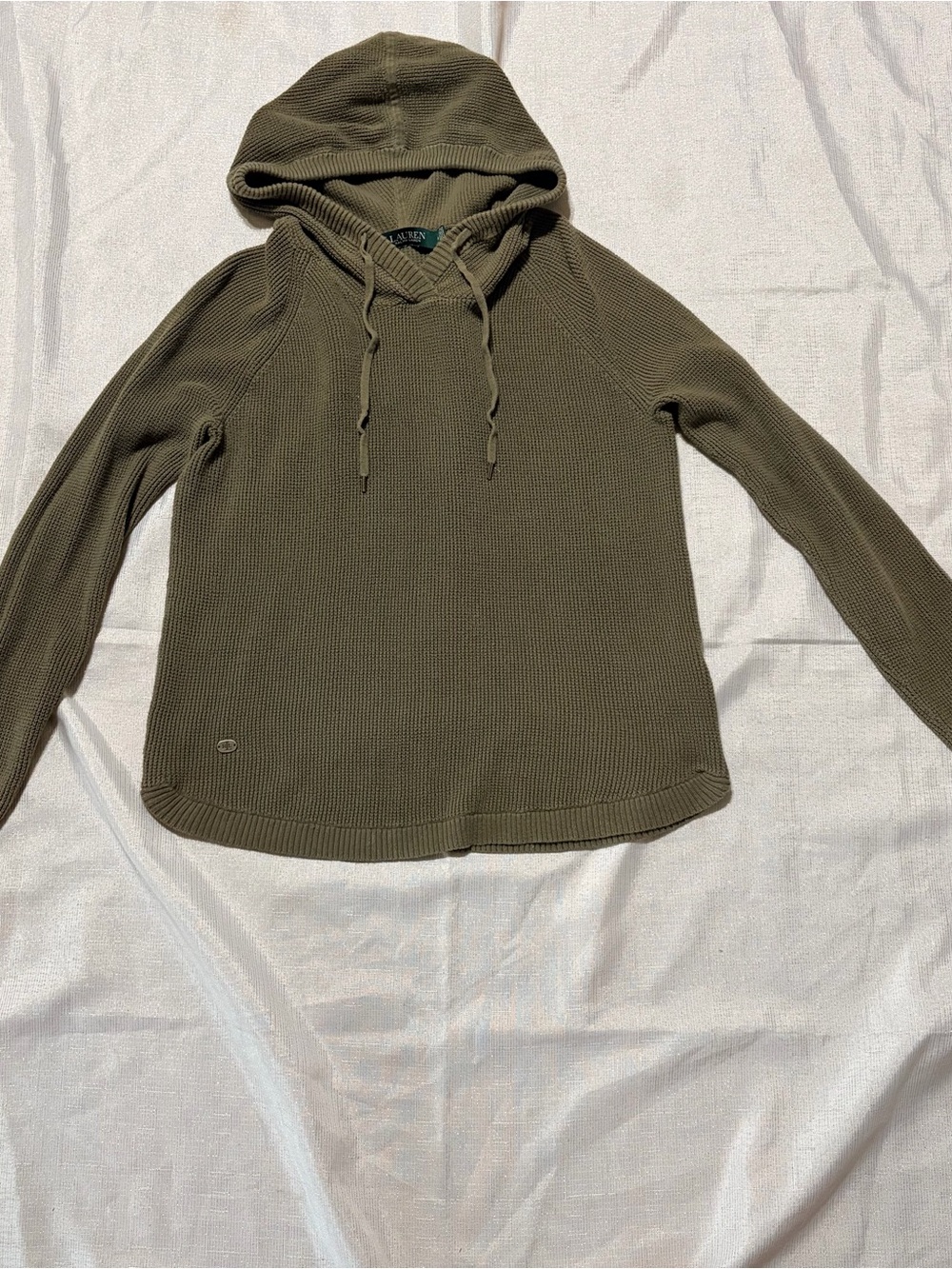 Lauren Ralph Lauren women’s Olive Green Hooded Waffle Knit pullover hoodie sz M